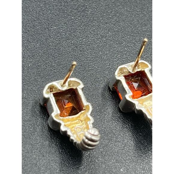 Signed Orange Citrine Sterling Silver 925, 14K yellow Gold Accent Shrimp Earring - Picture 12 of 14